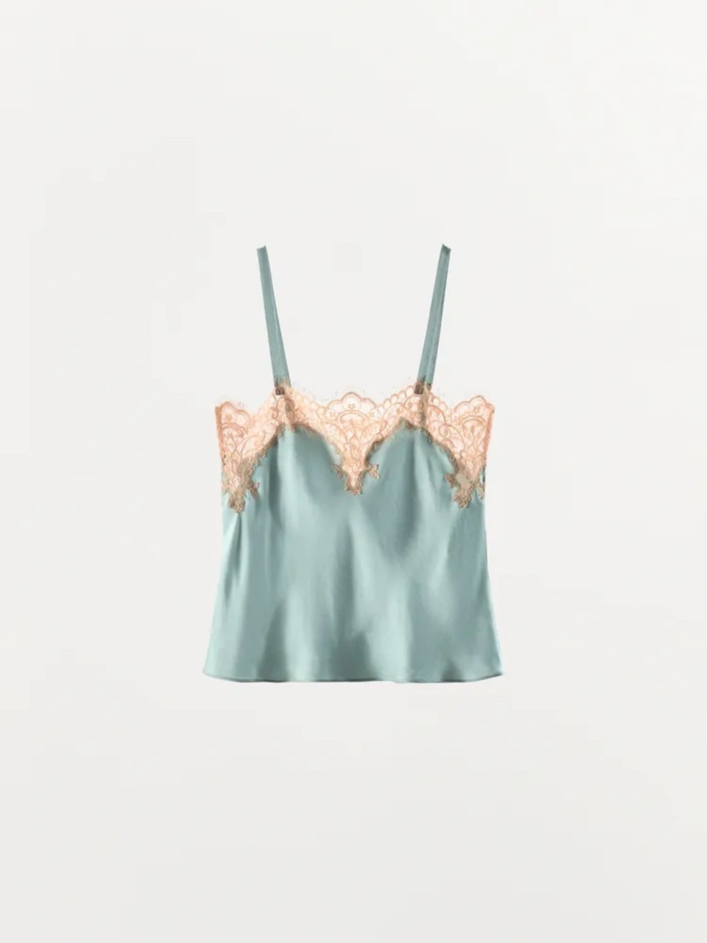 Zara Silk-Feel Teal Lace Trim Cami Top